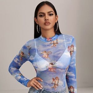 Angel Print mesh top